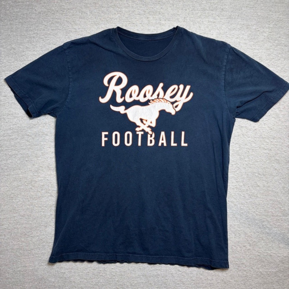 Roosey Football Mustang Mens Graphic T-Shirt fit‎ Large Navy Blue